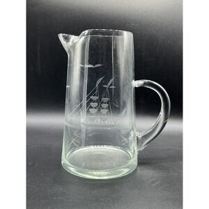 Javit Crystal Martini Pitcher 7" Clipper Ship Etched Nautical Leonard Sailboat
